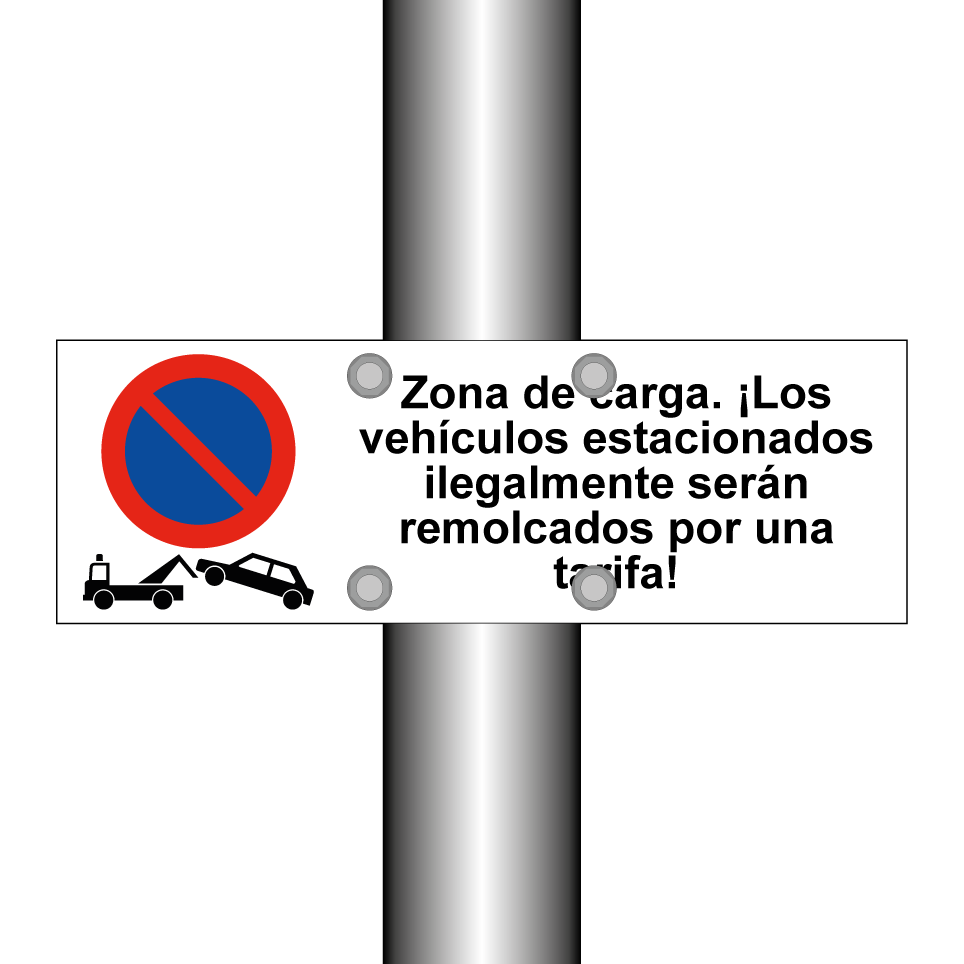 Zona de carga. ¡Los vehículos estacionados ilegalmente serán remolcados por una tarifa!