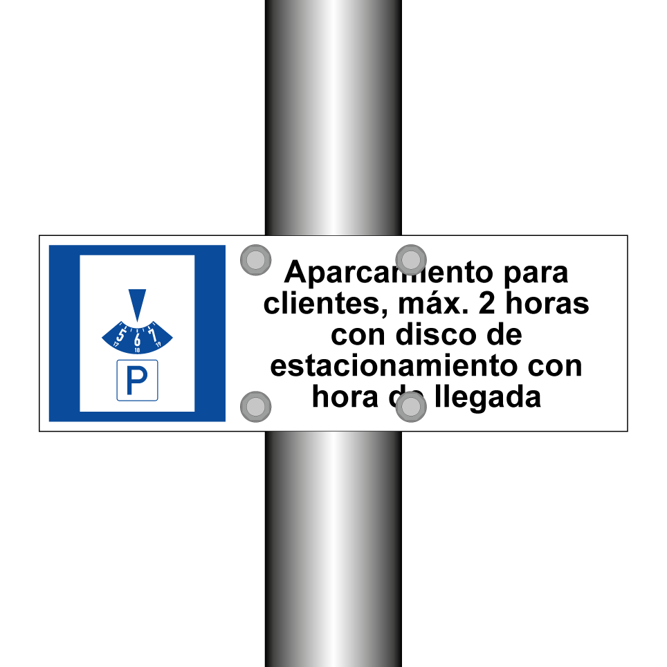 Aparcamiento para clientes, máx. 2 horas con disco de estacionamiento con hora de llegada