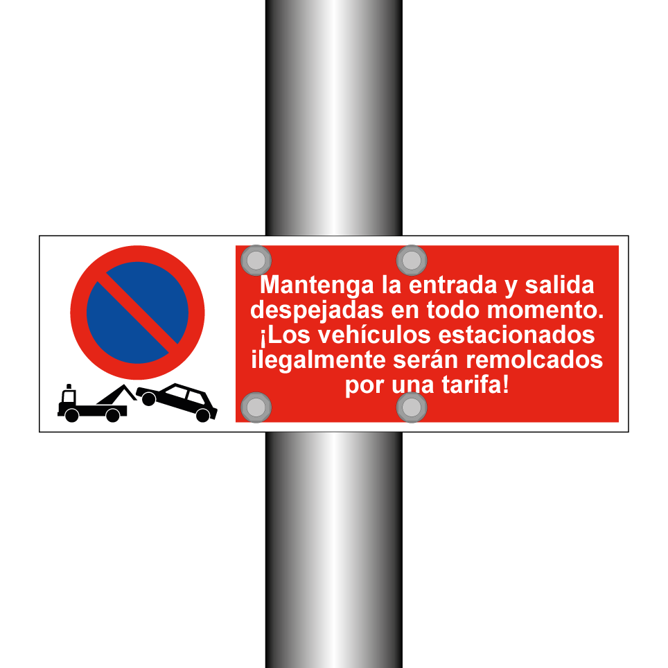 Mantenga la entrada y salida despejadas en todo momento. ¡Los vehículos estacionados ilegalmente serán remolcados por una tarifa!