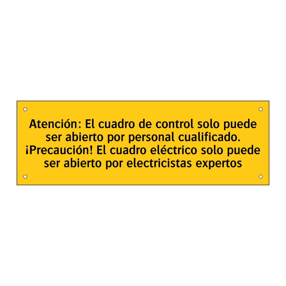 Atención: El cuadro de control solo puede ser abierto por personal cualificado. ¡Precaución! El cuadro eléctrico solo puede ser abierto por electricistas expertos