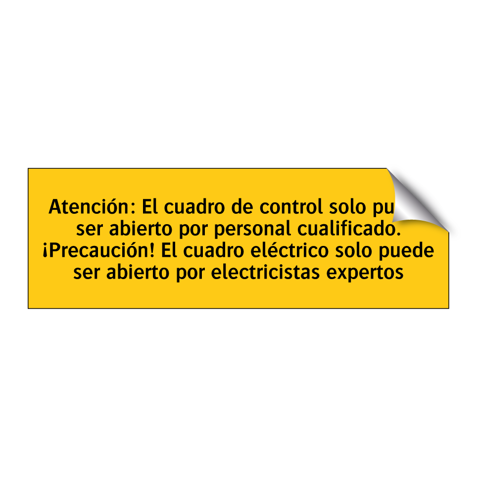 Atención: El cuadro de control solo puede ser abierto por personal cualificado. ¡Precaución! El cuadro eléctrico solo puede ser abierto por electricistas expertos
