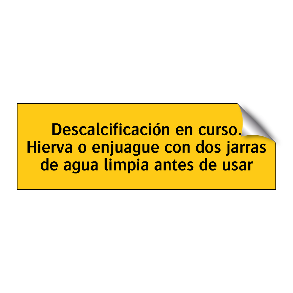 Descalcificación en curso. Hierva o enjuague con dos jarras de agua limpia antes de usar