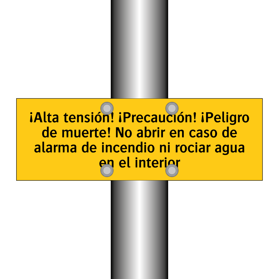 ¡Alta tensión! ¡Precaución! ¡Peligro de muerte! No abrir en caso de alarma de incendio ni rociar agua en el interior