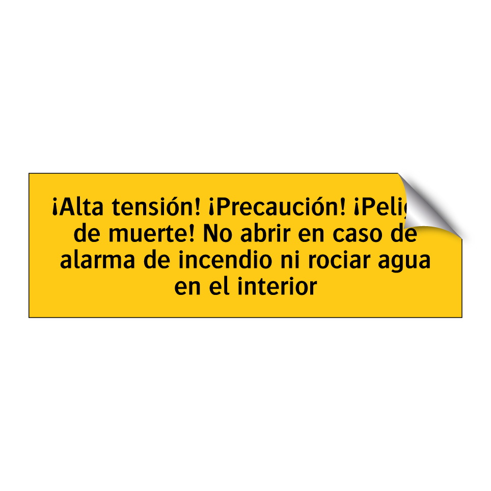¡Alta tensión! ¡Precaución! ¡Peligro de muerte! No abrir en caso de alarma de incendio ni rociar agua en el interior