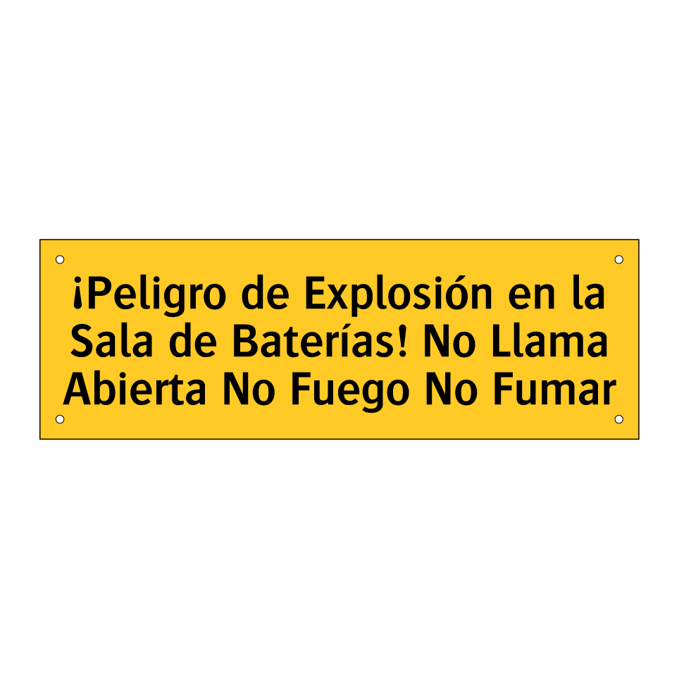 ¡Peligro de Explosión en la Sala de Baterías! No Llama Abierta No Fuego No Fumar