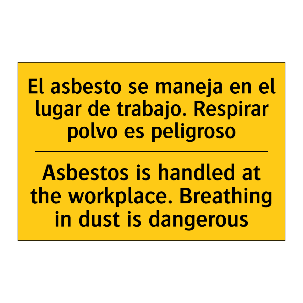 El asbesto se maneja en el lugar de trabajo. Respirar polvo es peligroso - Asbestos is handled at the workplace. Breathing in dust is dangerous