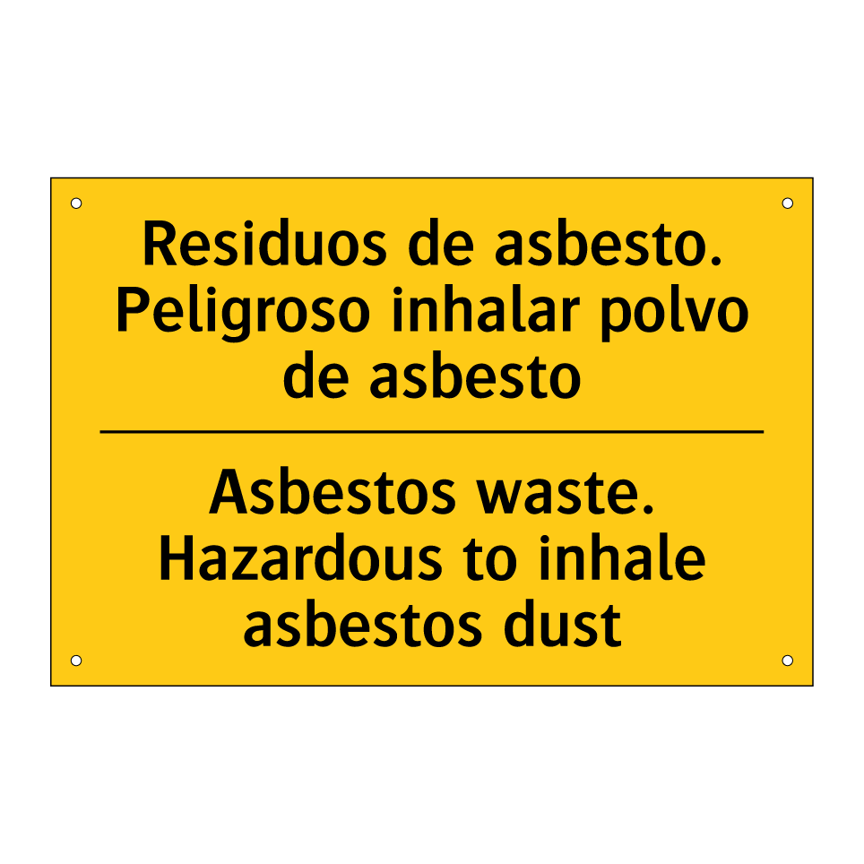 Residuos de asbesto. Peligroso inhalar polvo de asbesto - Asbestos waste. Hazardous to inhale asbestos dust