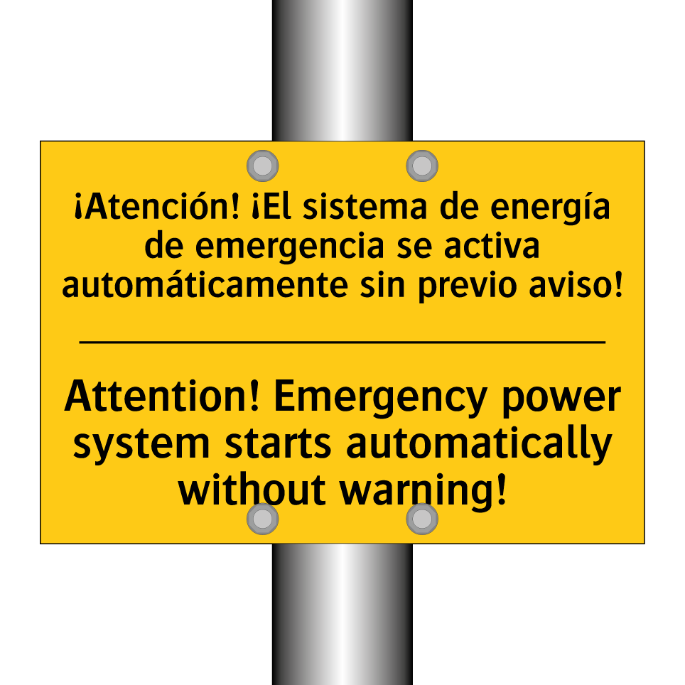¡Atención! ¡El sistema de energía de emergencia se activa automáticamente sin previo aviso! - Attention! Emergency power system starts automatically without warning!