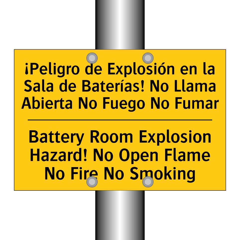 ¡Peligro de Explosión en la Sala de Baterías! No Llama Abierta No Fuego No Fumar - Battery Room Explosion Hazard! No Open Flame No Fire No Smoking