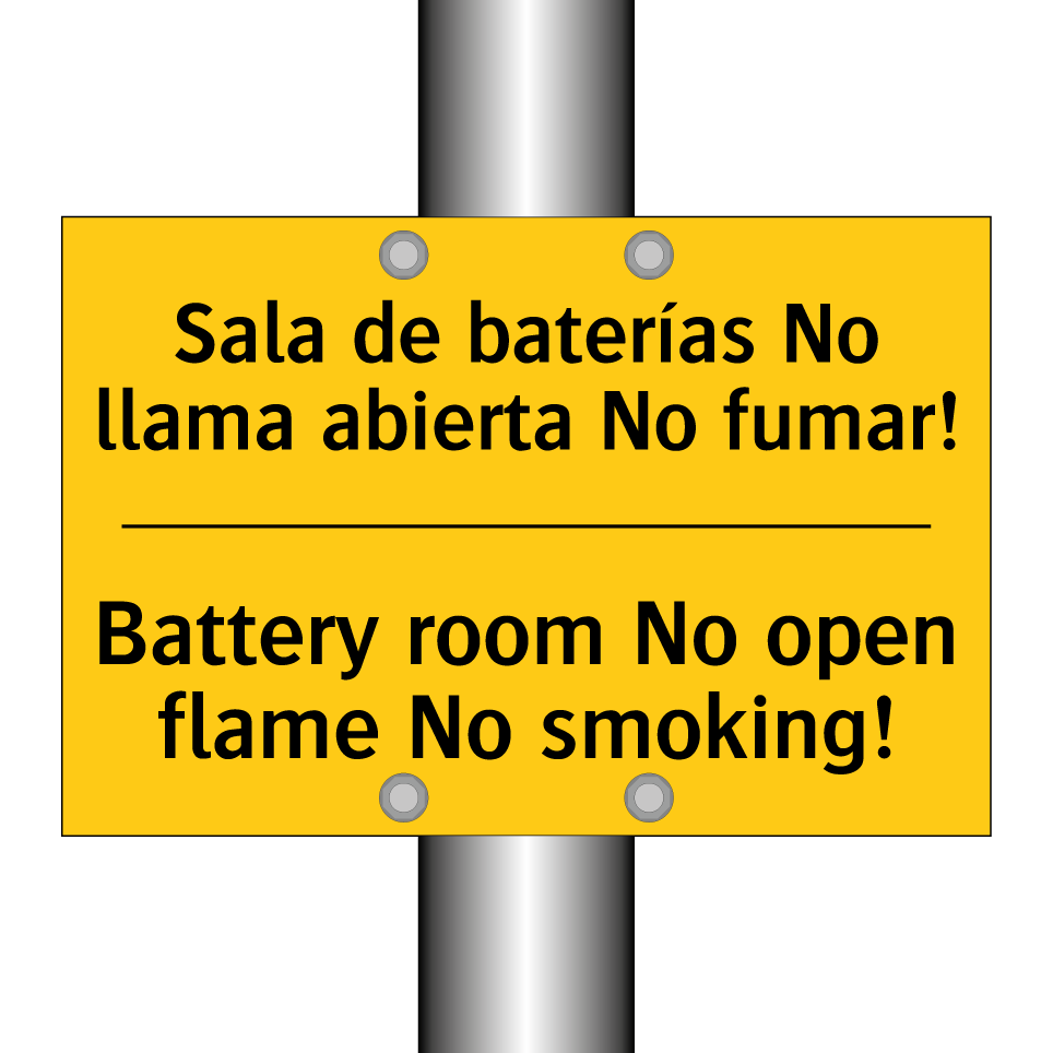 Sala de baterías No llama abierta No fumar! - Battery room No open flame No smoking!