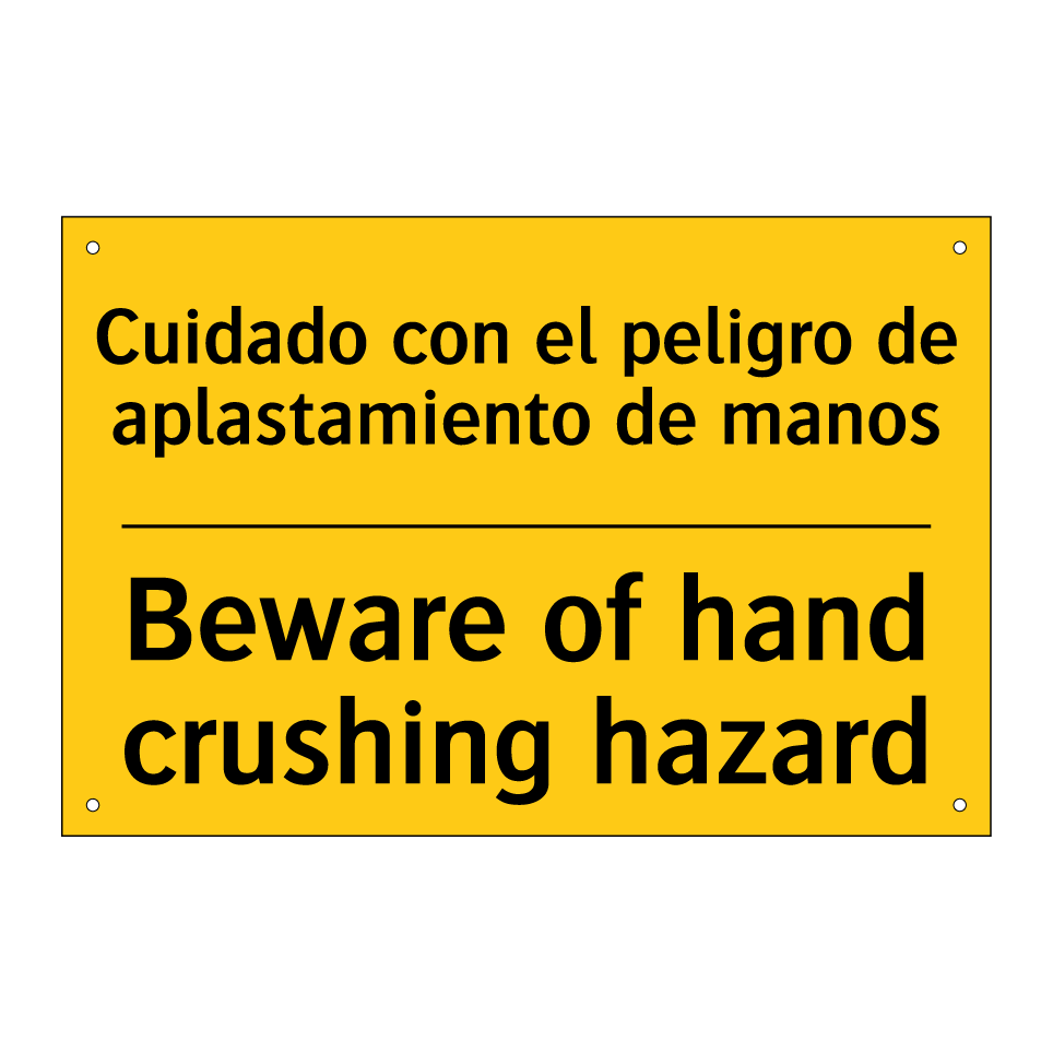 Cuidado con el peligro de aplastamiento de manos - Beware of hand crushing hazard