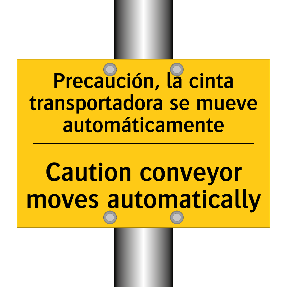 Precaución, la cinta transportadora se mueve automáticamente - Caution conveyor moves automatically