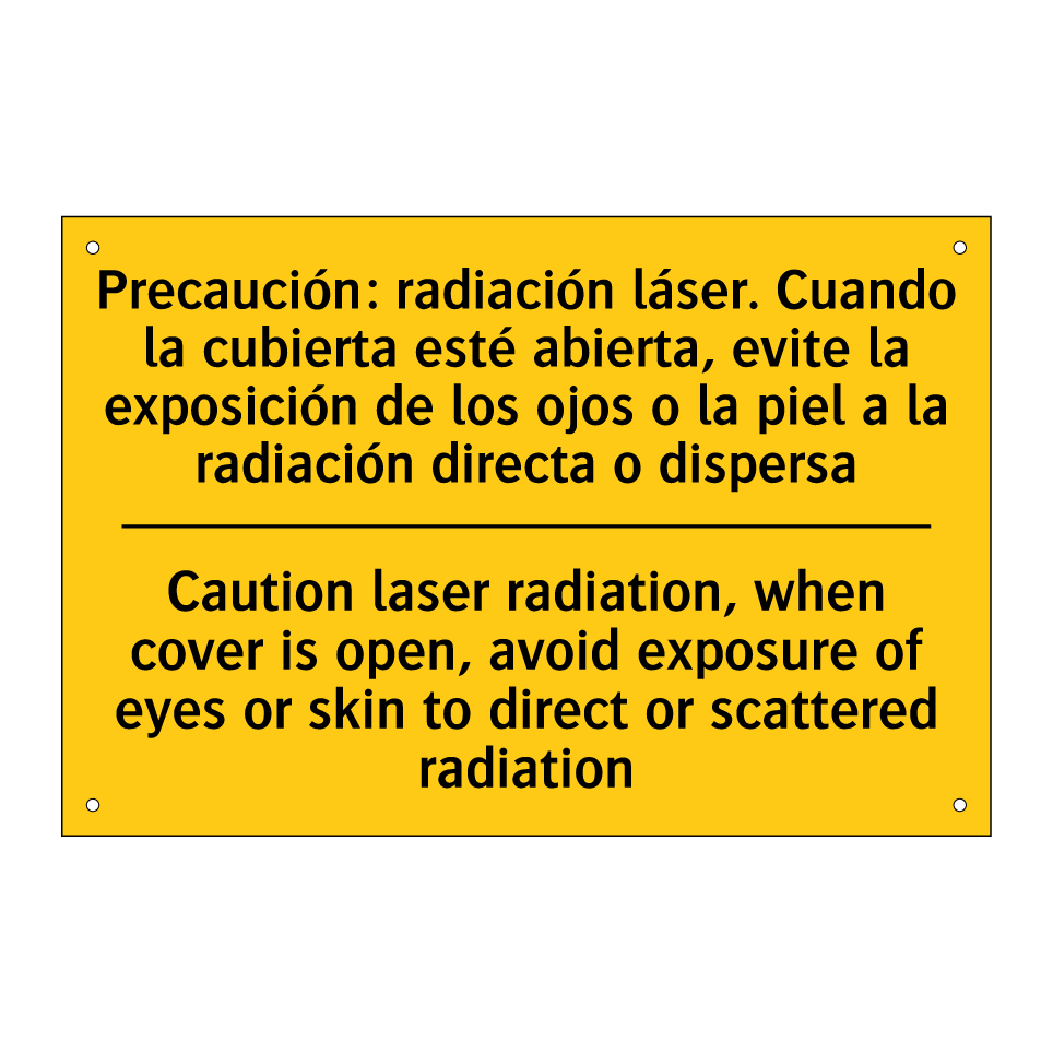 Caution laser radiation, when cover is open, avoid exposure of eyes or skin to direct or scattered radiation - Caution laser radiation, when cover is open, avoid exposure of eyes or skin to direct or scattered radiation