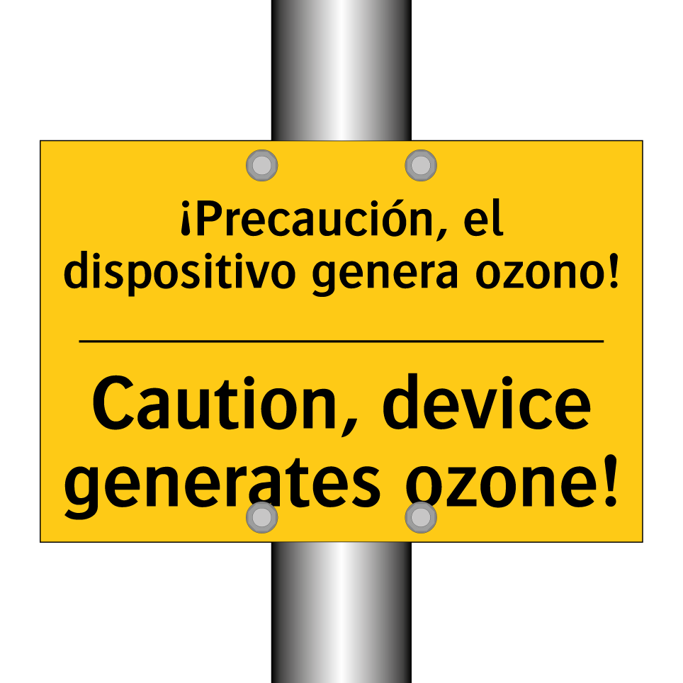 ¡Precaución, el dispositivo genera ozono! - Caution, device generates ozone!
