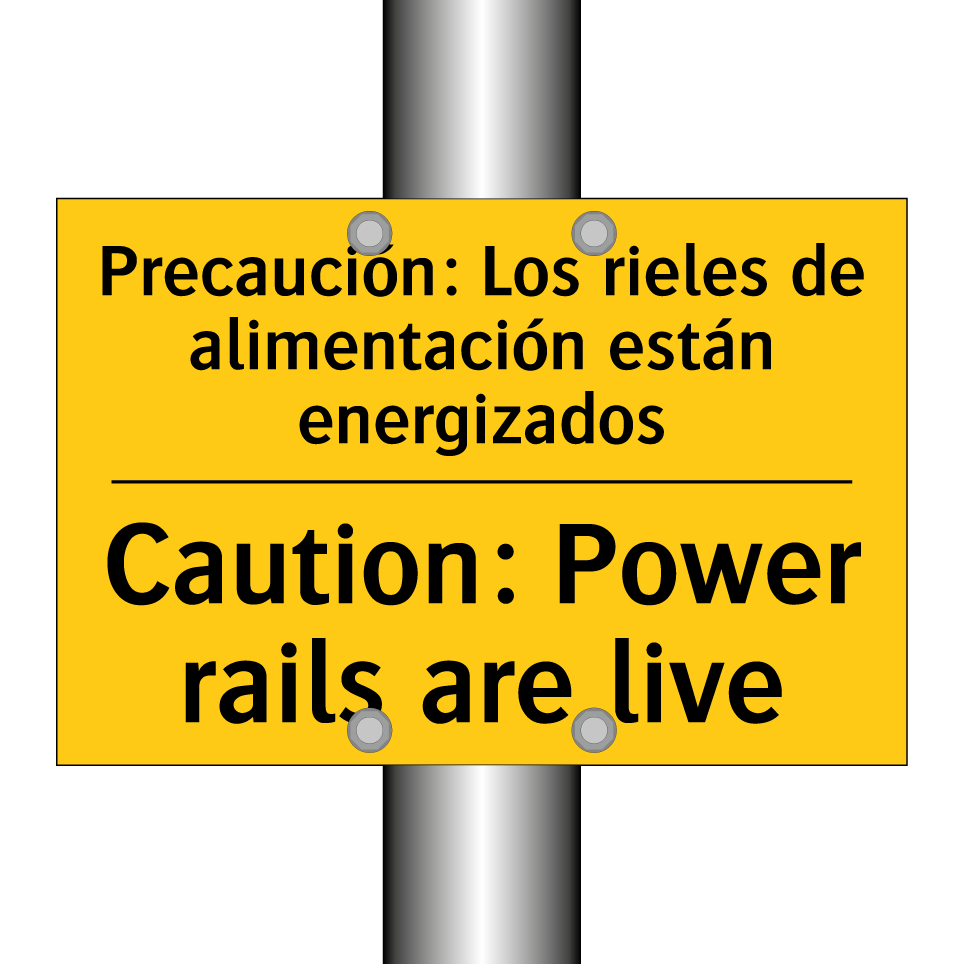 Precaución: Los rieles de alimentación están energizados - Caution: Power rails are live