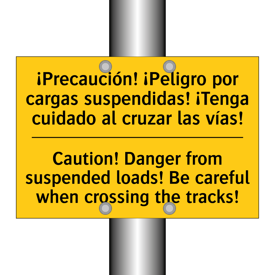 ¡Precaución! ¡Peligro por cargas suspendidas! ¡Tenga cuidado al cruzar las vías! - Caution! Danger from suspended loads! Be careful when crossing the tracks!