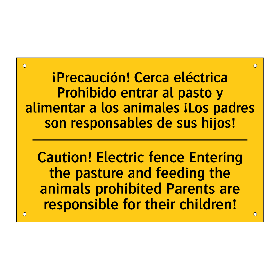 ¡Precaución! Cerca eléctrica Prohibido entrar al pasto y alimentar a los animales ¡Los padres son responsables de sus hijos! - Caution! Electric fence Entering the pasture and feeding the animals prohibited Parents are responsible for their /.../