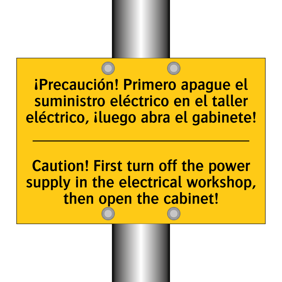 ¡Precaución! Primero apague el suministro eléctrico en el taller eléctrico, ¡luego abra el gabinete! - Caution! First turn off the power supply in the electrical workshop, then open the cabinet!
