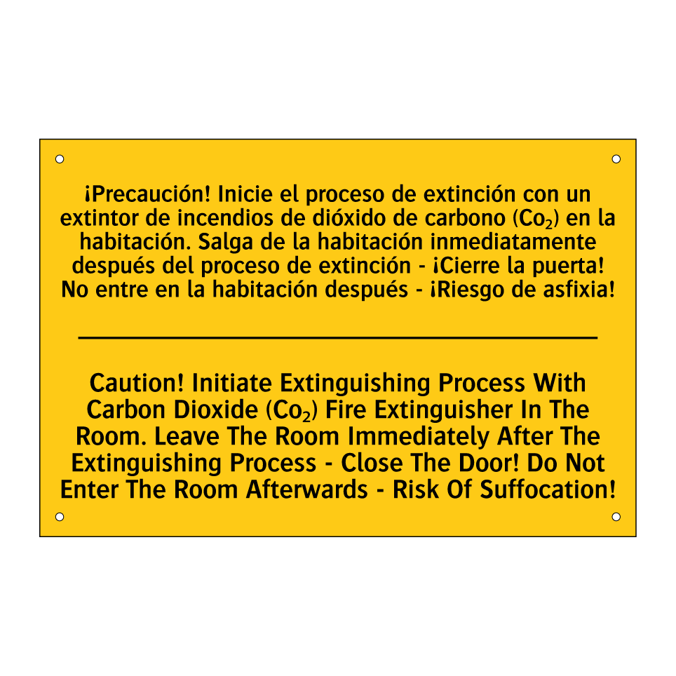 ¡Precaución! Inicie el proceso de extinción con un extintor de incendios de dióxido de carbono (Co₂) en la habitación. Salga de la habitación inmediatamente después del proceso de extinción - ¡Cierre la puerta! No entre en la habitación des /.../