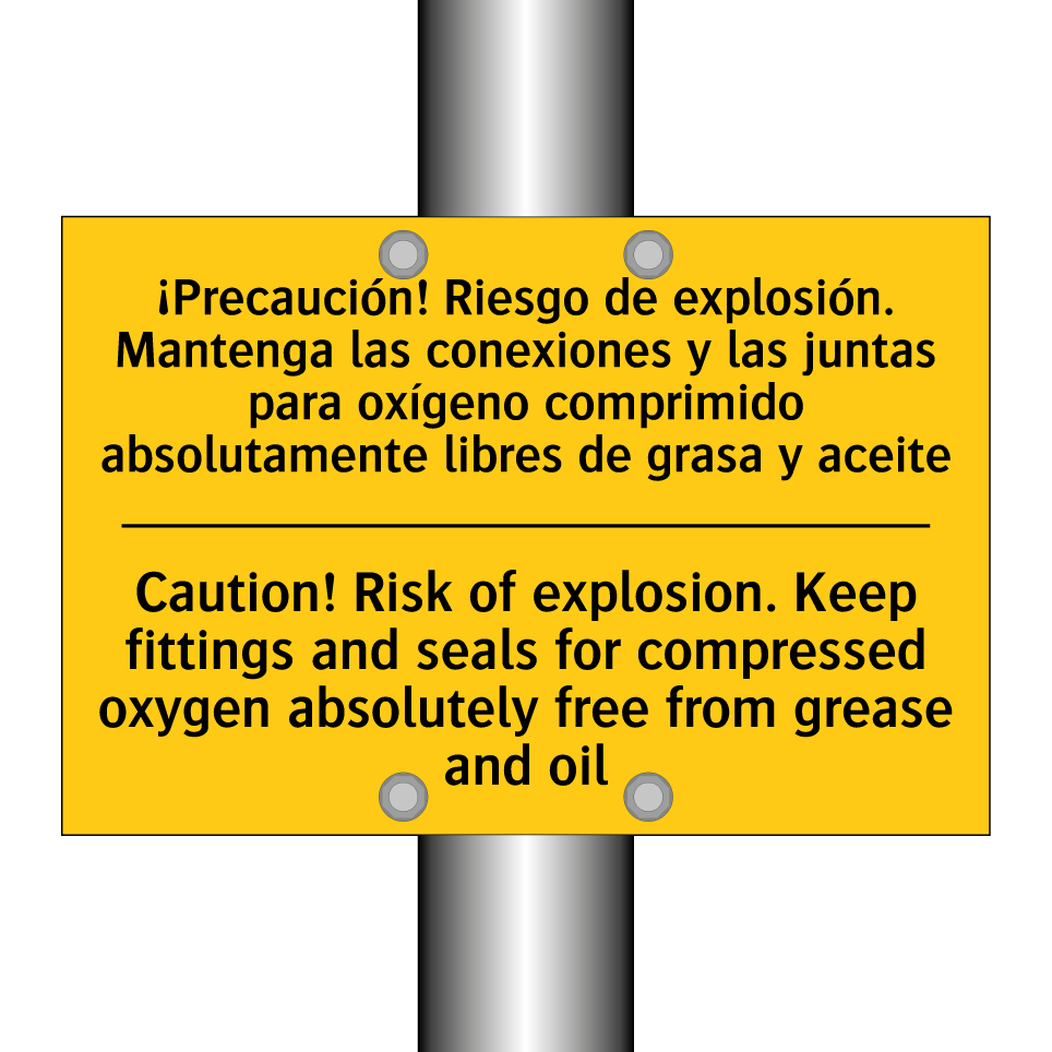 Caution! Risk of explosion. Keep fittings and seals for compressed oxygen absolutely free from grease and oil - Caution! Risk of explosion. Keep fittings and seals for compressed oxygen absolutely free from grease and oil