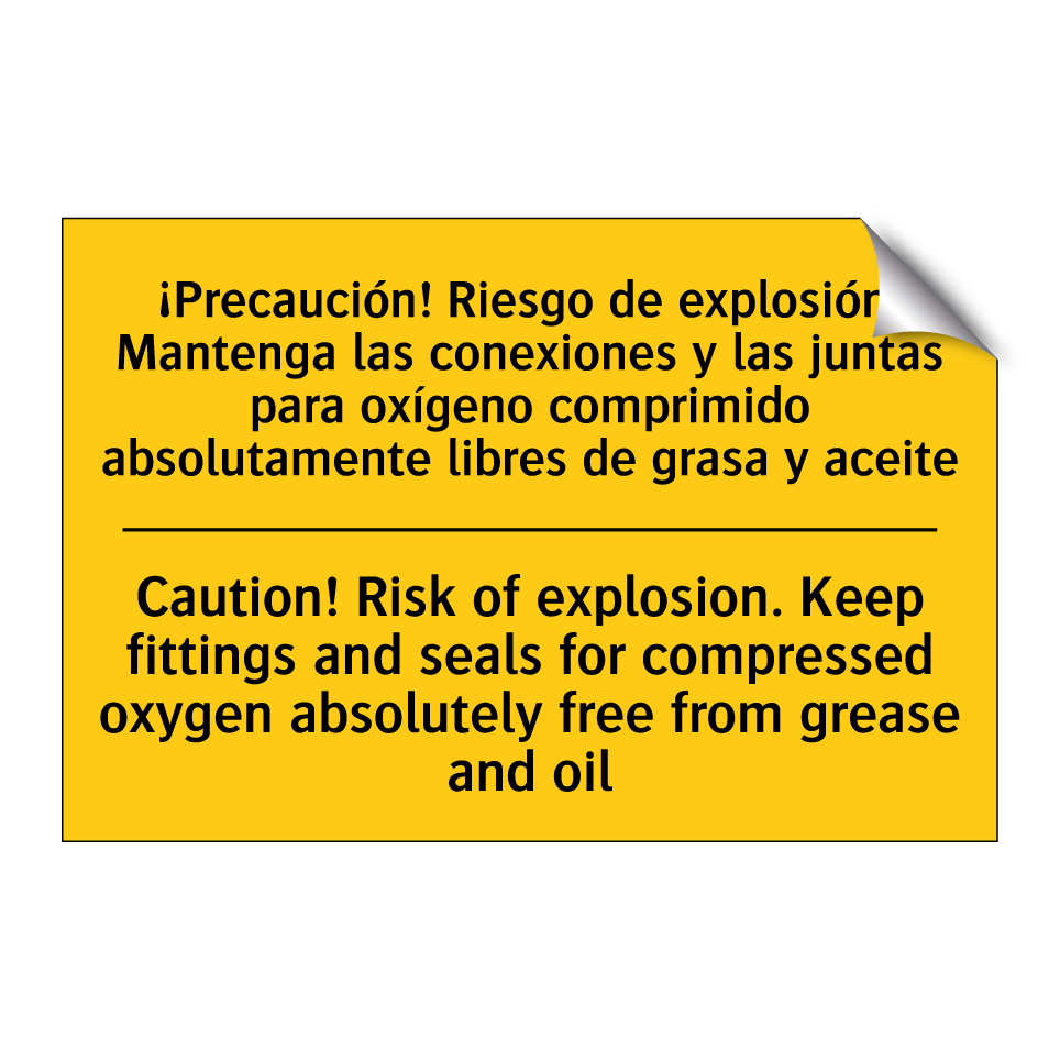 Caution! Risk of explosion. Keep fittings and seals for compressed oxygen absolutely free from grease and oil - Caution! Risk of explosion. Keep fittings and seals for compressed oxygen absolutely free from grease and oil