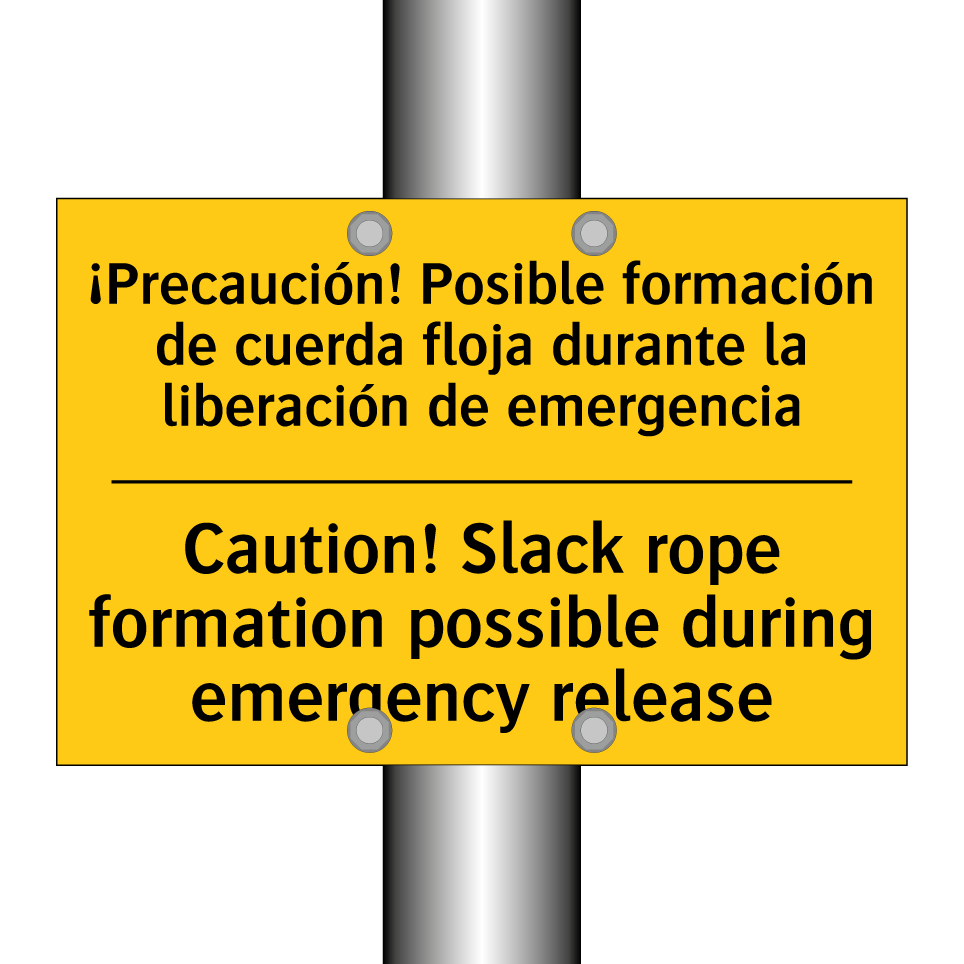 ¡Precaución! Posible formación de cuerda floja durante la liberación de emergencia - Caution! Slack rope formation possible during emergency release