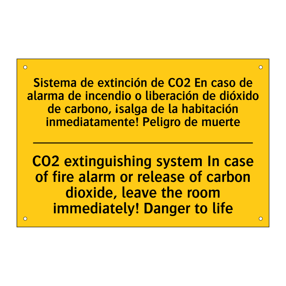Sistema de extinción de CO2 En caso de alarma de incendio o liberación de dióxido de carbono, ¡salga de la habitación inmediatamente! Peligro de muerte - CO2 extinguishing system In case of fire alarm or release of carbon dioxide, leave the /.../