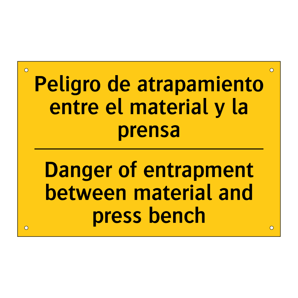 Peligro de atrapamiento entre el material y la prensa - Danger of entrapment between material and press bench
