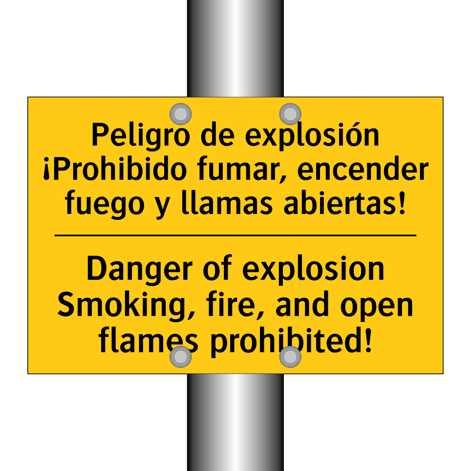 Peligro de explosión ¡Prohibido fumar, encender fuego y llamas abiertas! - Danger of explosion Smoking, fire, and open flames prohibited!