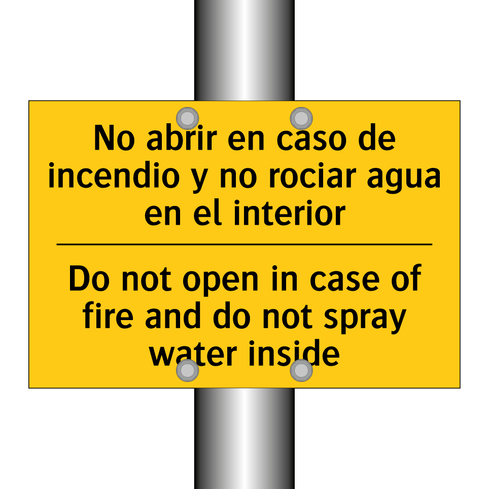 No abrir en caso de incendio y no rociar agua en el interior - Do not open in case of fire and do not spray water inside