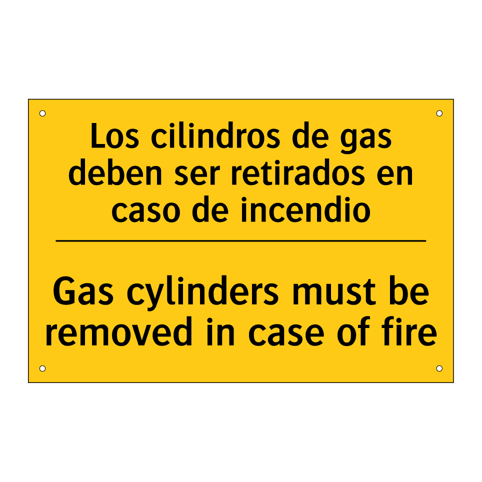 Los cilindros de gas deben ser retirados en caso de incendio - Gas cylinders must be removed in case of fire