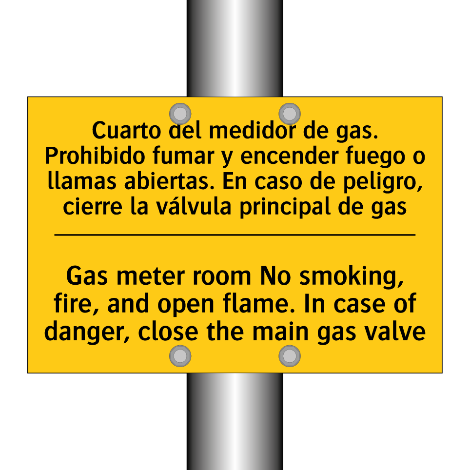 Gas meter room No smoking, fire, and open flame. In case of danger, close the main gas valve - Gas meter room No smoking, fire, and open flame. In case of danger, close the main gas valve