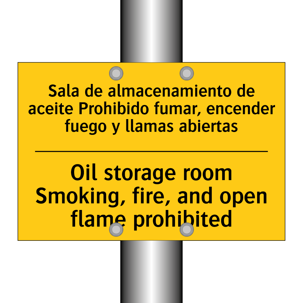 Sala de almacenamiento de aceite Prohibido fumar, encender fuego y llamas abiertas - Oil storage room Smoking, fire, and open flame prohibited