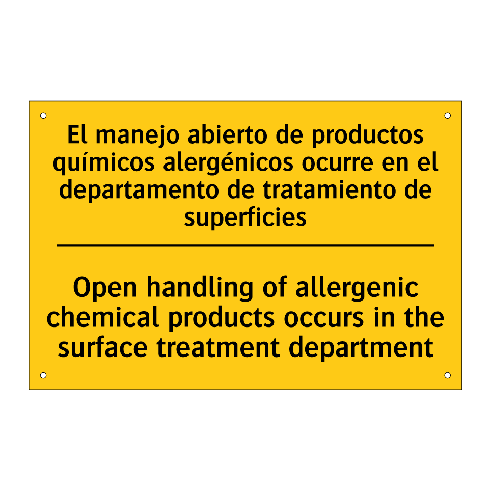 El manejo abierto de productos químicos alergénicos ocurre en el departamento de tratamiento de superficies - Open handling of allergenic chemical products occurs in the surface treatment department
