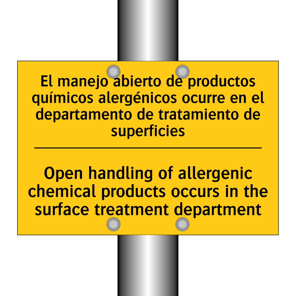 El manejo abierto de productos químicos alergénicos ocurre en el departamento de tratamiento de superficies - Open handling of allergenic chemical products occurs in the surface treatment department