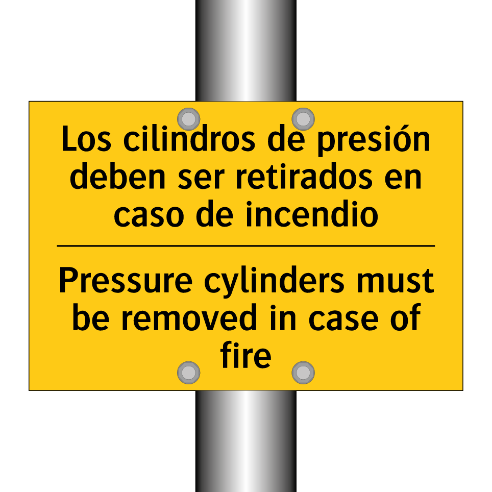 Los cilindros de presión deben ser retirados en caso de incendio - Pressure cylinders must be removed in case of fire