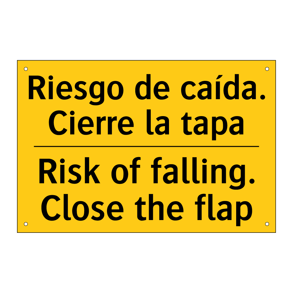 Riesgo de caída. Cierre la tapa - Risk of falling. Close the flap