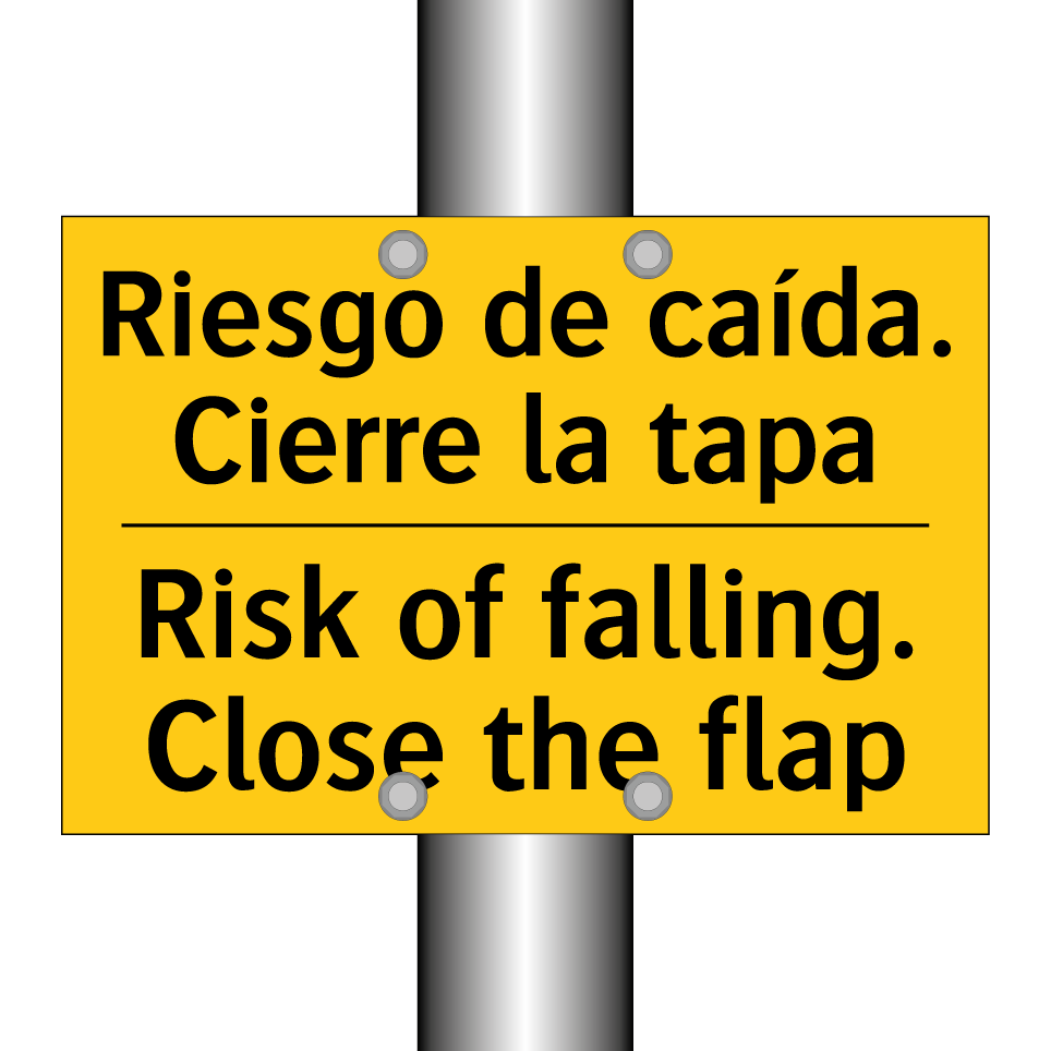 Riesgo de caída. Cierre la tapa - Risk of falling. Close the flap