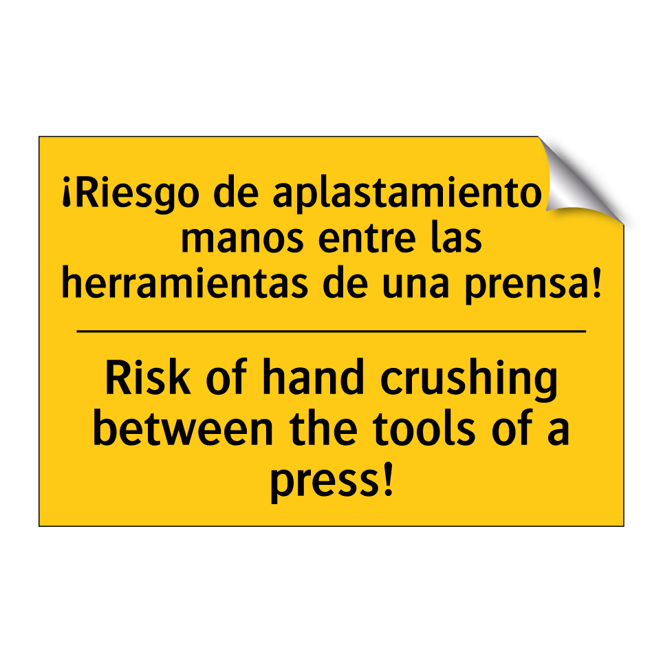 ¡Riesgo de aplastamiento de manos entre las herramientas de una prensa! - Risk of hand crushing between the tools of a press!