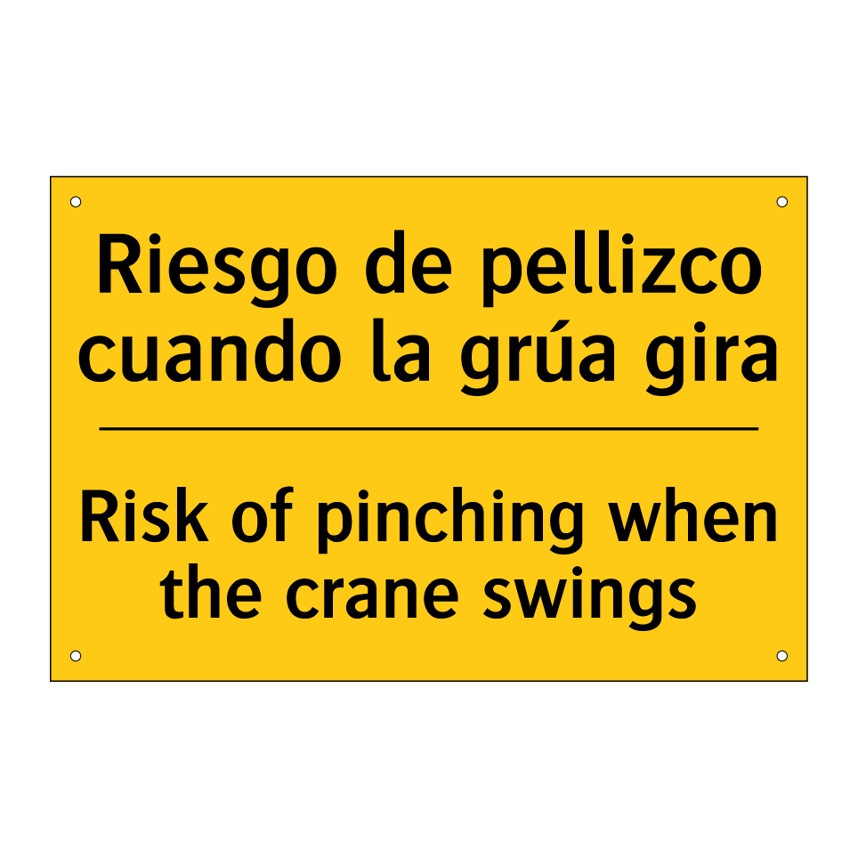 Riesgo de pellizco cuando la grúa gira - Risk of pinching when the crane swings