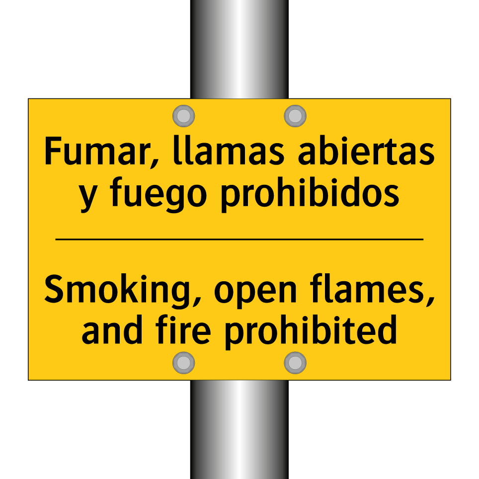 Fumar, llamas abiertas y fuego prohibidos - Smoking, open flames, and fire prohibited