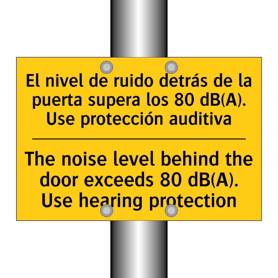 El nivel de ruido detrás de la puerta supera los 80 dB(A). Use protección auditiva - The noise level behind the door exceeds 80 dB(A). Use hearing protection