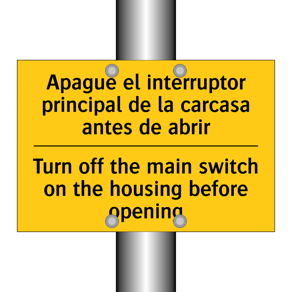 Apague el interruptor principal de la carcasa antes de abrir - Turn off the main switch on the housing before opening