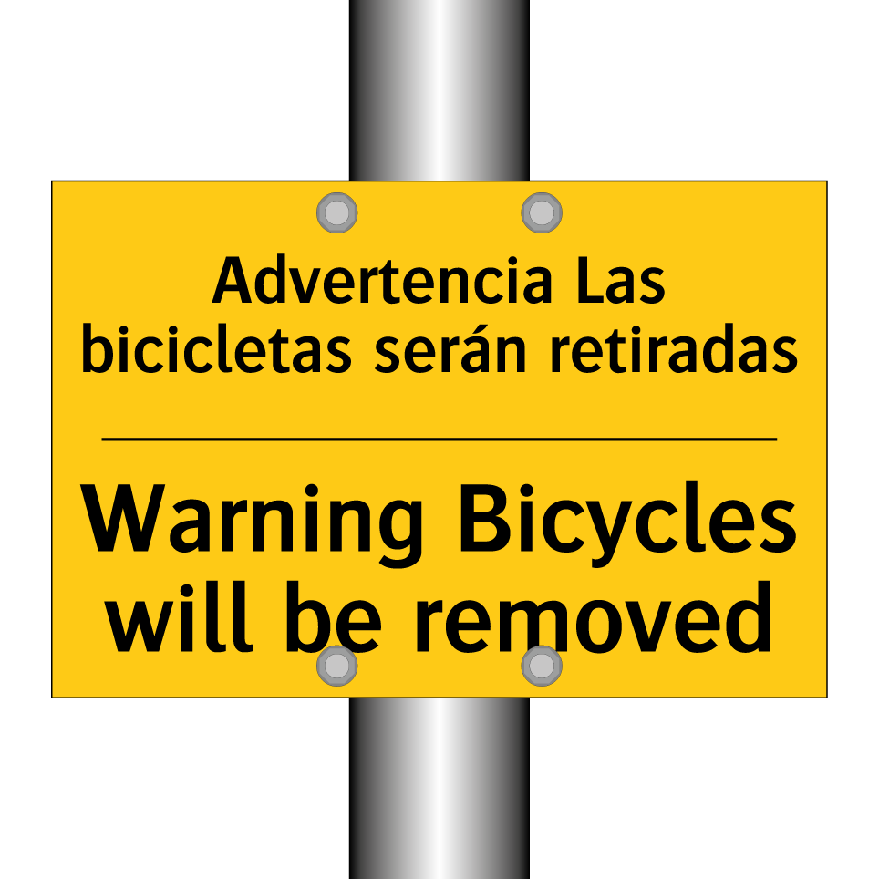 Advertencia Las bicicletas serán retiradas - Warning Bicycles will be removed