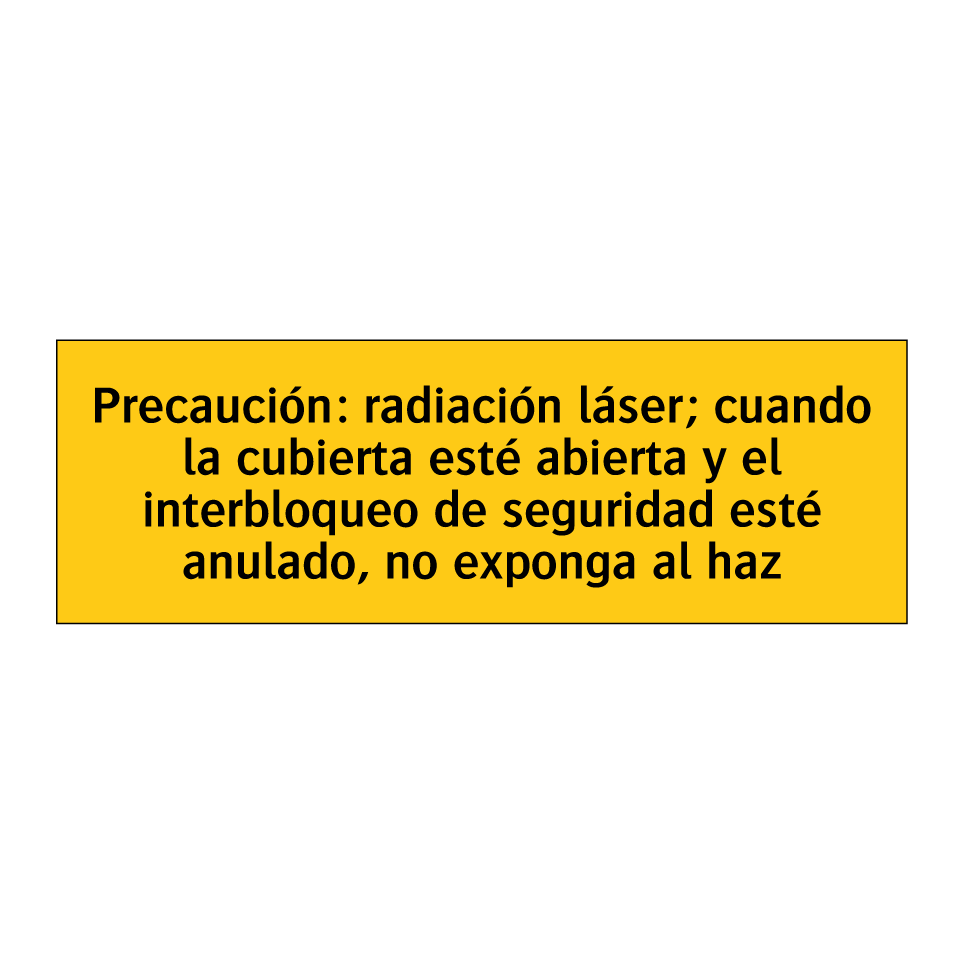 Precaución: radiación láser; cuando la cubierta esté abierta y el interbloqueo de seguridad esté anulado, no exponga al haz