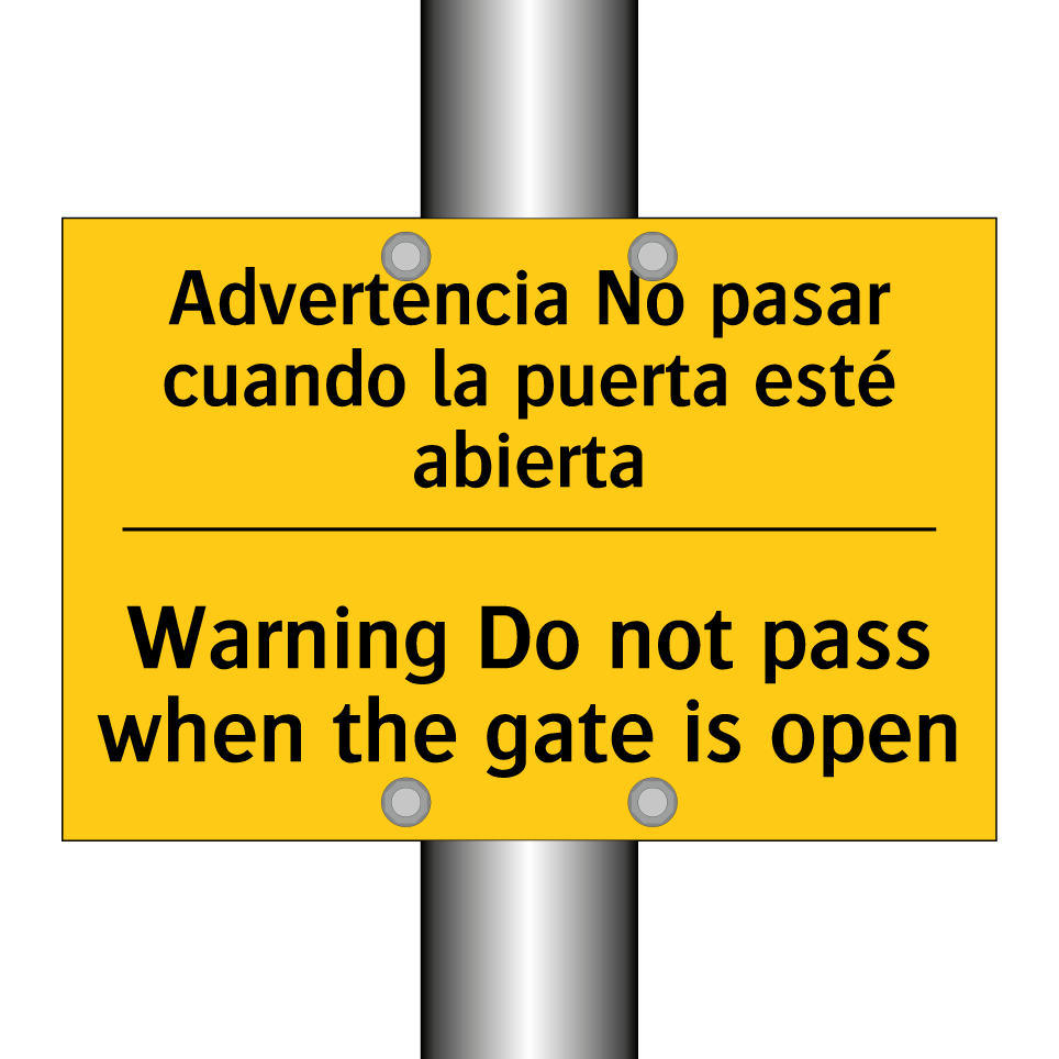Advertencia No pasar cuando la puerta esté abierta - Warning Do not pass when the gate is open