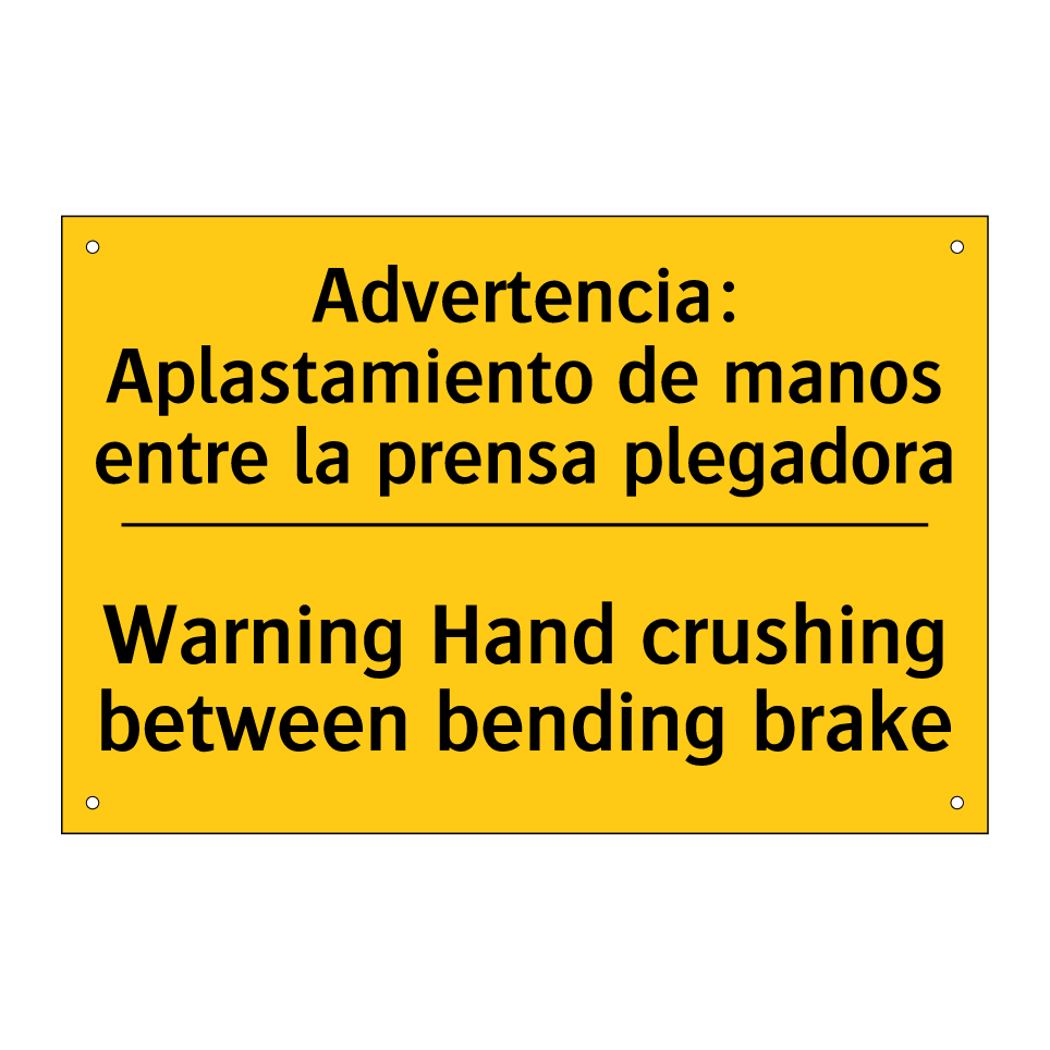 Advertencia: Aplastamiento de manos entre la prensa plegadora - Warning Hand crushing between bending brake