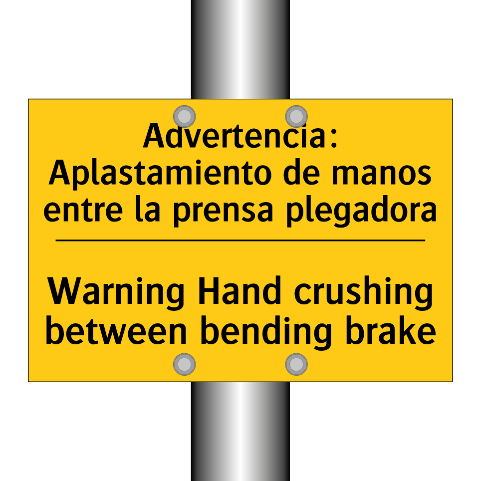 Advertencia: Aplastamiento de manos entre la prensa plegadora - Warning Hand crushing between bending brake