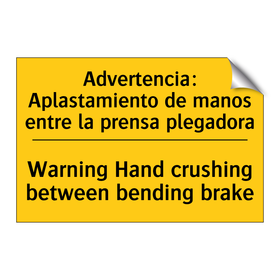 Advertencia: Aplastamiento de manos entre la prensa plegadora - Warning Hand crushing between bending brake