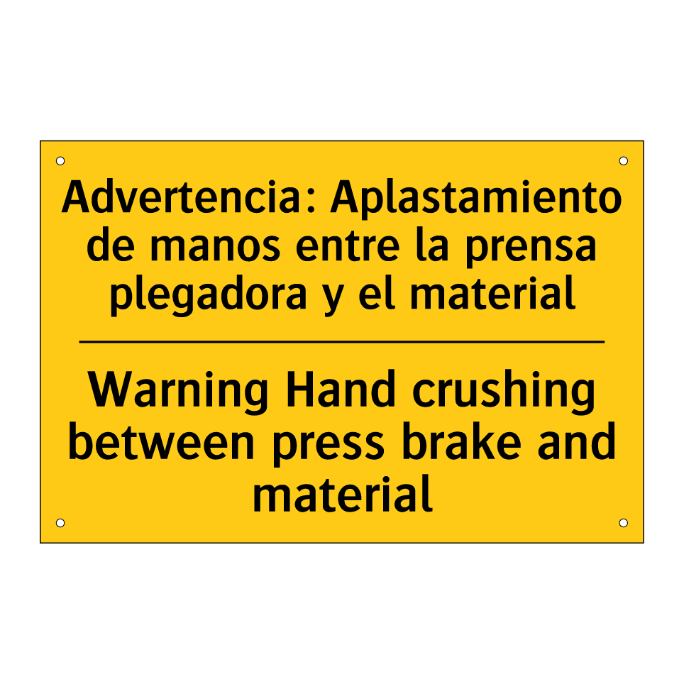 Advertencia: Aplastamiento de manos entre la prensa plegadora y el material - Warning Hand crushing between press brake and material